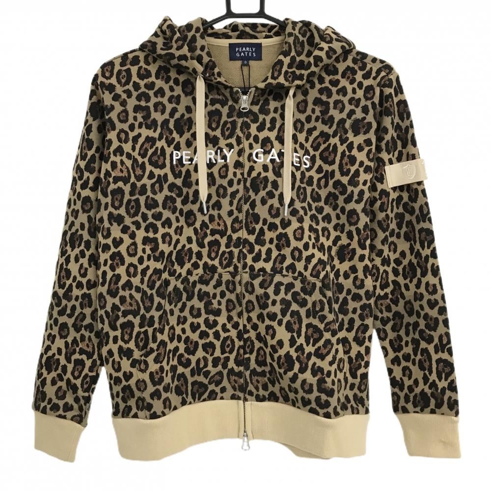 パーリーゲイツ ジップパーカー ベージュ×黒 レオパード ロゴ刺しゅう レディース 0 S ゴルフウェア PEARLY GATES