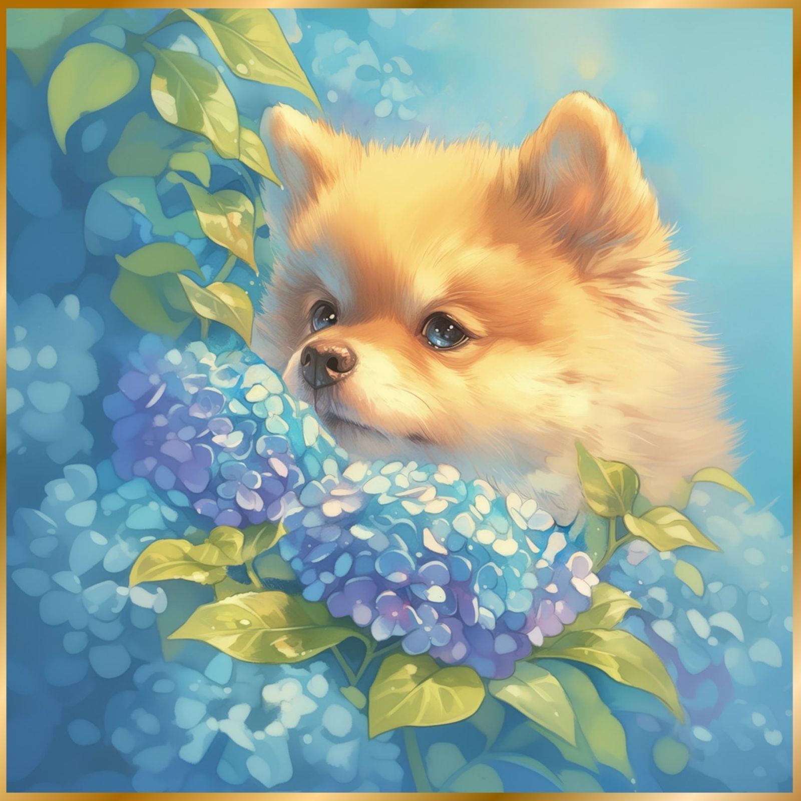 【原画】『苔むした鎧 〜戦士ポルメク〜』（ポメラニアン　犬　絵画　パステル画） 原画】『苔むした鎧 〜戦士ポルメク〜』（ポメラニアン 犬 絵画