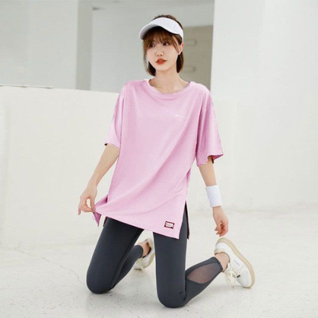 Tシャツ レディース ヨガウェア トップス 半袖tシャツ ロング丈 Tシャツ スポーツウェア ヨガ ホットヨガ ピラティス フィットネスウェア トレーニングウェア ゆったり ストレッチ かわいい 長 sam1585