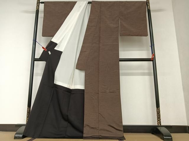 平和屋着物●極上　紬　縞　鉄黒色×黒色　ロング丈　正絹　逸品　AAAV7549zg 平和屋着物○極上 紬 縞 鉄黒色×黒色 ロング丈 正絹 逸品 AAAV7549zg