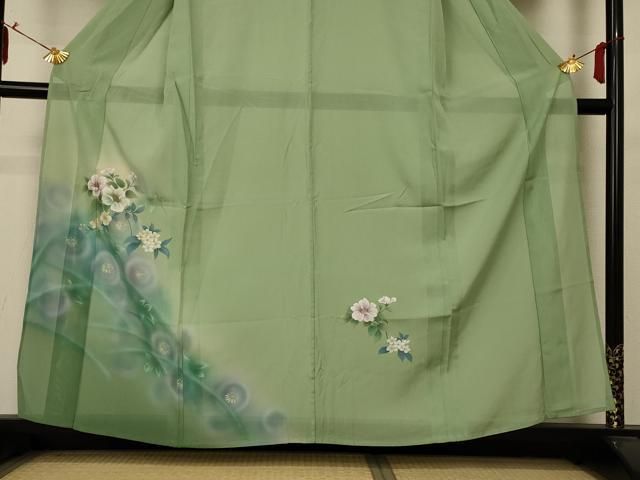 平和屋着物＊夏物 訪問着 絽 手描き 草花文 金彩 正絹 逸品 AABC3518jd