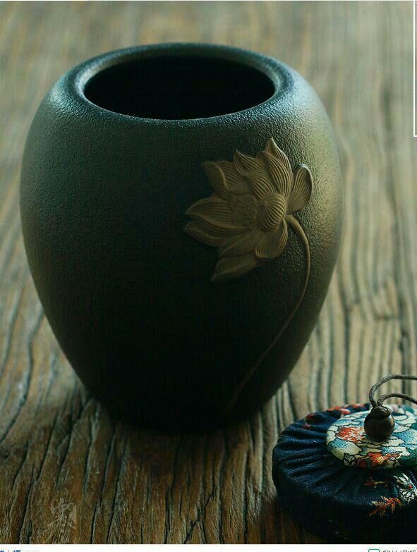 粗陶密封茶葉缶陶磁器茶箱茶倉缶収納茶缶