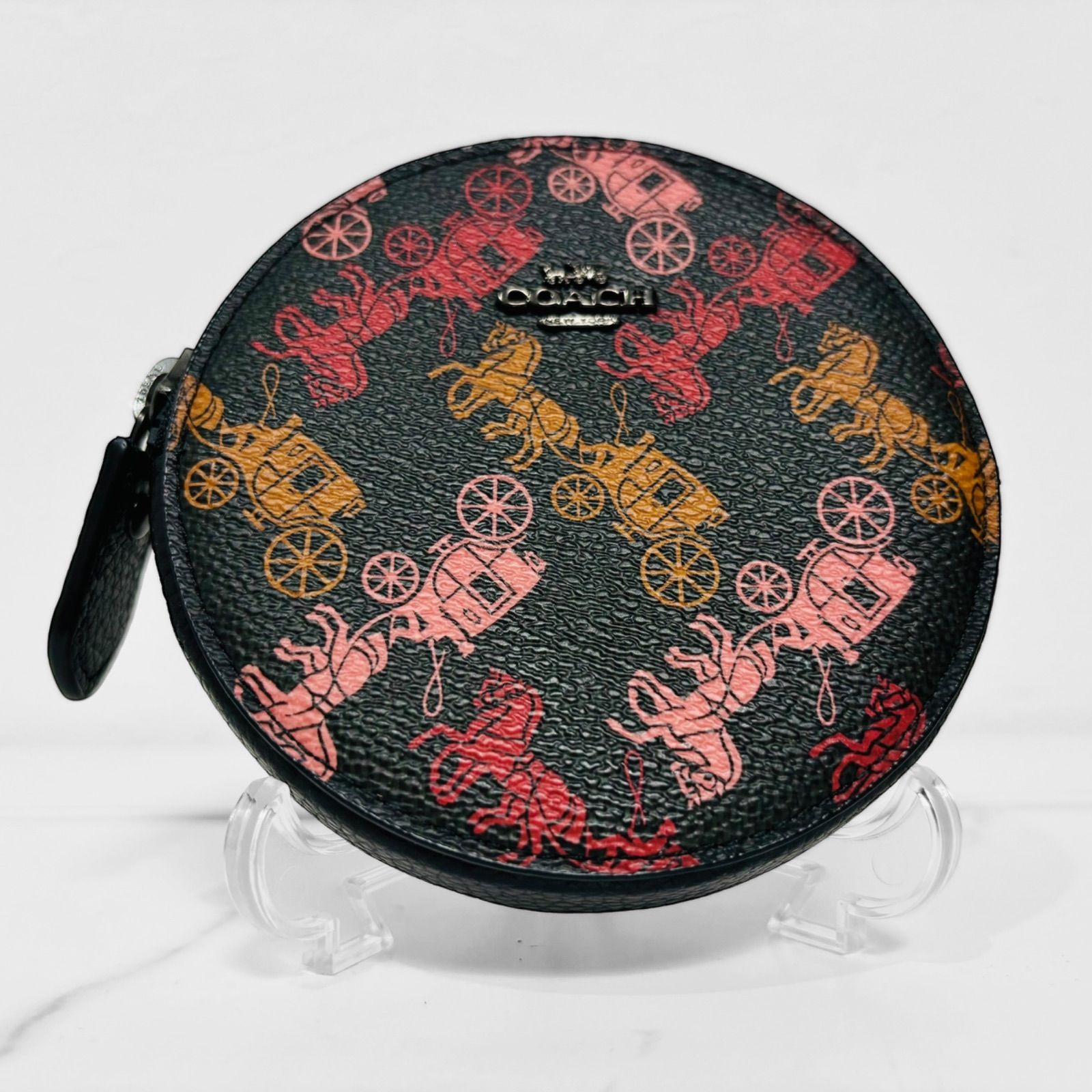 美品 COACH コーチ ラウンド コインケース ホース&キャリッジ 馬柄 