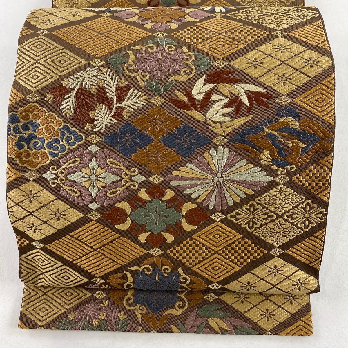 美品　陽文綴　袋帯　六通　ブルー　グリーン　花鳥 美品 陽文綴 袋帯 六通 ブルー グリーン 花鳥 - メルカリ