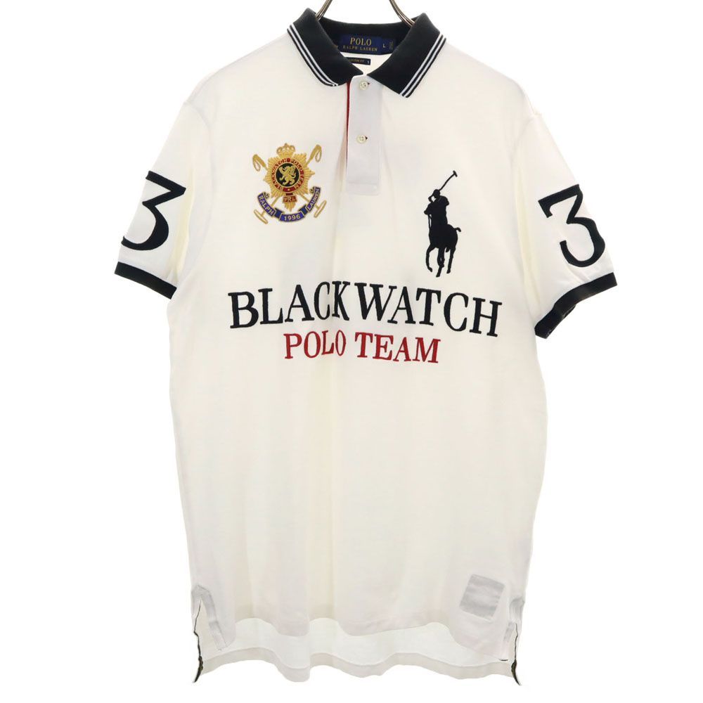 ポロラルフローレン ビッグポニー刺繍 半袖 鹿の子 カスタムフィット ポロシャツ L ホワイト POLO RALPH LAUREN BLACK WATCH CUSTOM FIT メンズ 古着 【240412】
