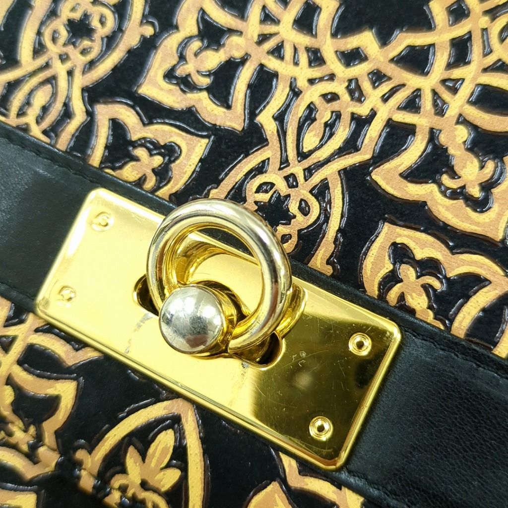 印傳屋 インデンヤ キナート レザー ハンドバッグ ポーチ付き ゴールド  