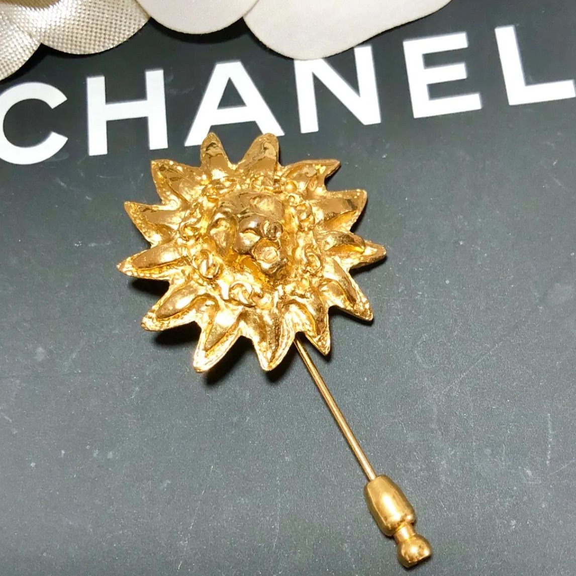 レア シャネル Chanel ヴィンテージ ココマーク ライオン 太陽 ブローチ-
