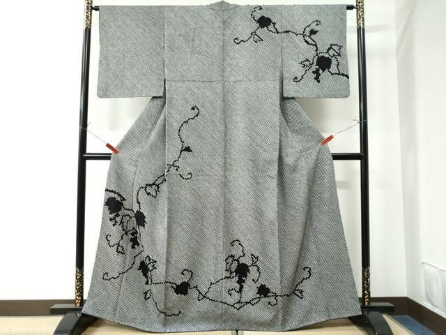 平和屋着物●訪問着　ろうけつ染め　葡萄蔦の葉　銀糸　正絹　逸品　AAAZ5099ph 平和屋着物○訪問着 ろうけつ染め 葡萄蔦の葉 銀糸 正絹 逸品