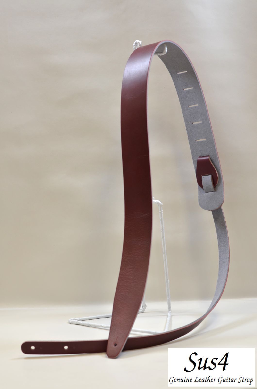 ハンドメイド 本革 ギターストラップ Genuine Leather Guitar Strap ワインレッド