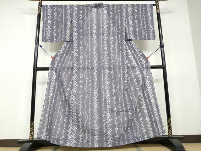 平和屋1■小紋　唐草文　洗える着物　未使用　CAAA7227ut 平和屋着物＊夏物 小紋 紗 唐草文 黒地 洗える着物 CAAU4513ut