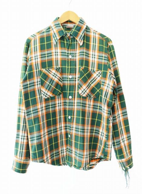 ヴィンテージ VINTAGE 70s BIG MAC ビッグマック JCPenney マドラス チェック 長袖 ネルシャツ M 緑 グリーン ブランド古着ベクトル 250405