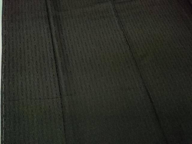 平和屋本店□極上 野蚕糸 タッサーシルク お召 入子菱地紋 黒紅色地