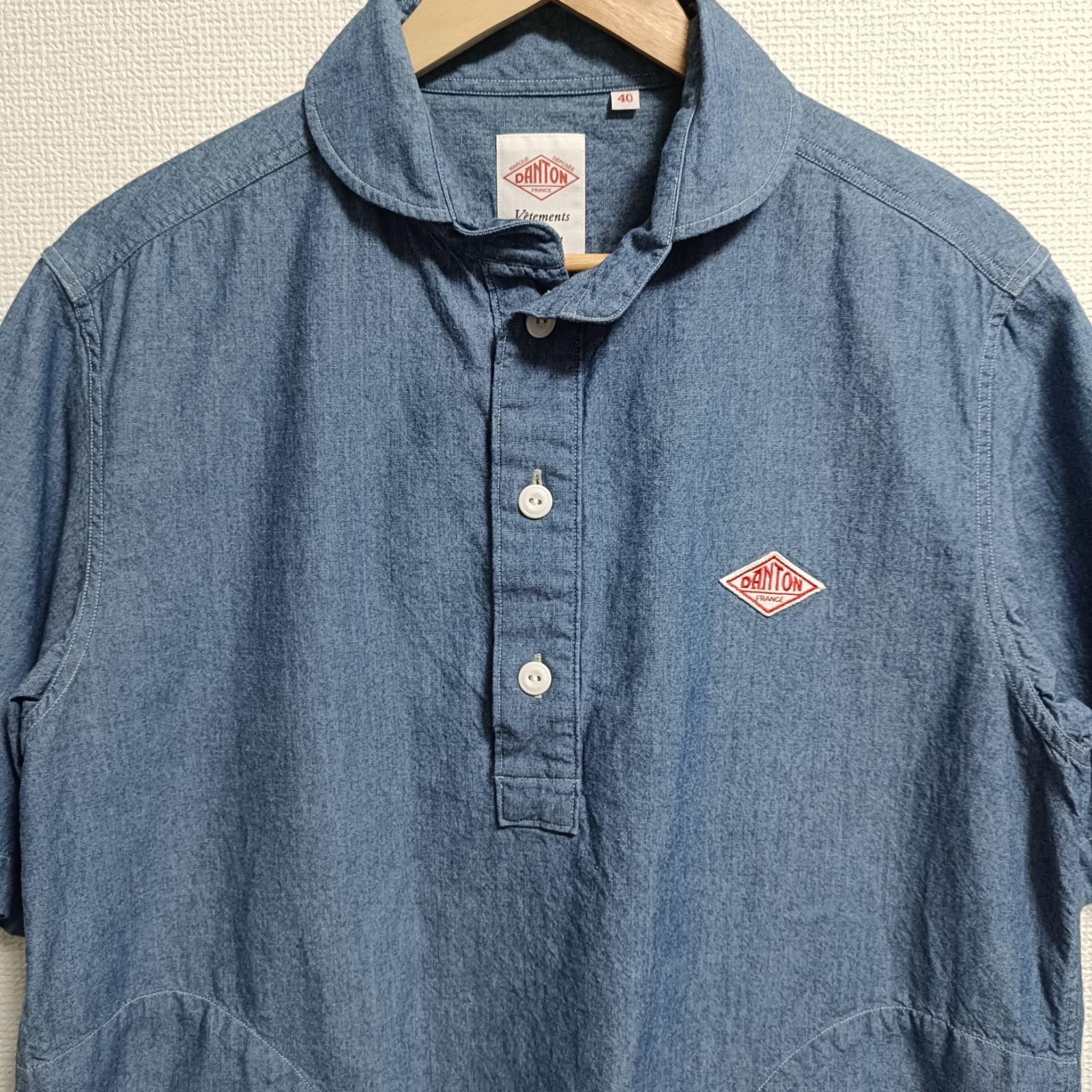 ダントン ショールカラー プルオーバー半袖シャツ シャンブレー