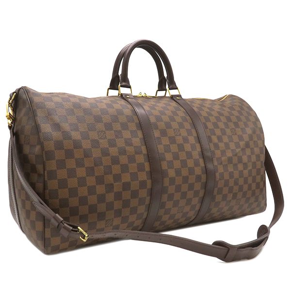 ルイヴィトン LOUIS VUITTON ボストンバッグ キーポル バンドリエール 55 ダミエキャンバス ダミエエベヌ ゴールド金具 茶 ポワニエ/パドロック/鍵/欠品  N41414 MB0026 【保存袋】【中古】