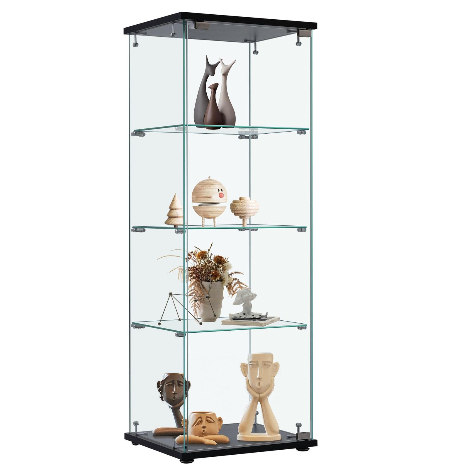 4段-高さ120cm OSJ ケース ガラスディスプレイキャビネット フィギュアケース ブラック キャビネット 強化ガラス 全面ガラス クリア 組立商品 幅42.5×奥行36.5×高さ120cm リビングルーム 透明 大型