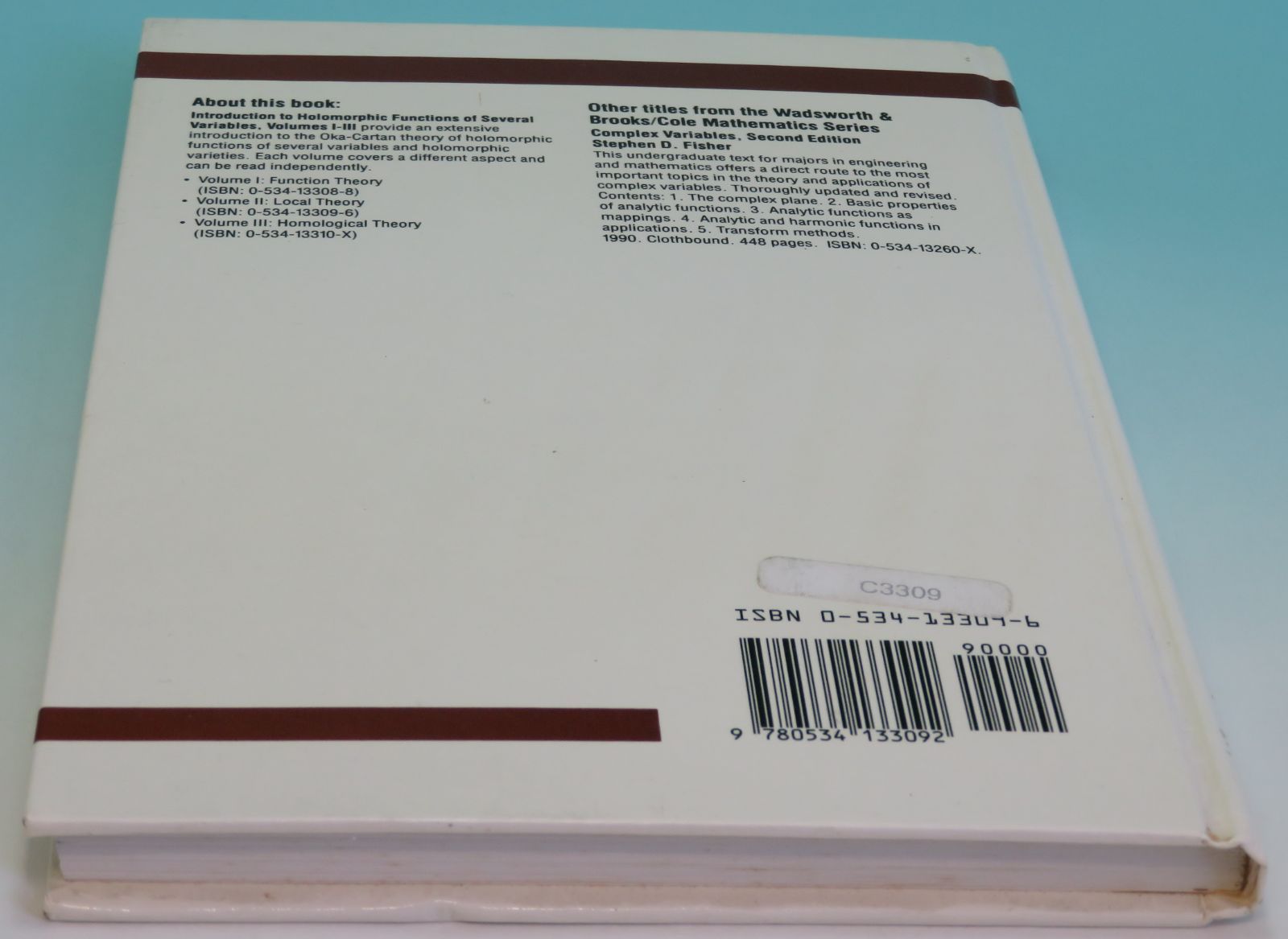 Introduction to Holomorphic Functions of Several Variables Volume II 多変数正則関数入門 第2巻 RCガニング 著 218ページ 1990年 USTAUSTRALIA_COM_AU