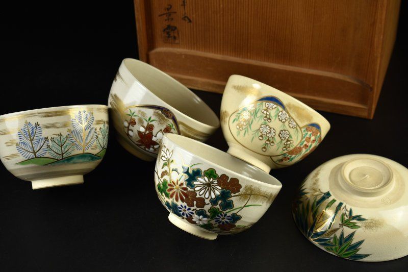 蔵A5486k 平安景雲 茶碗 五客 共箱 茶道具