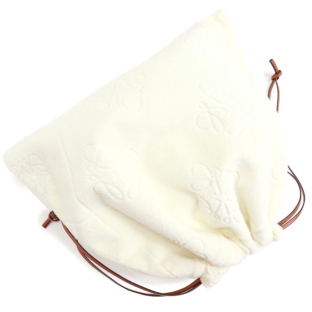 ロエベ ドローストリング ポーチ 巾着 タオル カーフスキン レザー エクリュ ホワイト 白 C822Q29X01 LOEWE（新品・未使用品）
