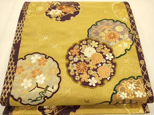 平和屋着物◎佐賀錦 六通柄袋帯 唐織 雪輪花文 金糸 正絹 逸品