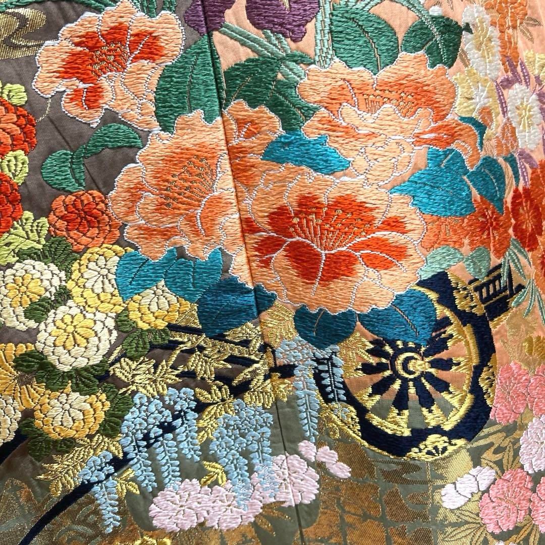色打掛 唐織 金糸 花模様 花車 格子 青海波 流水 着物 043a d ②