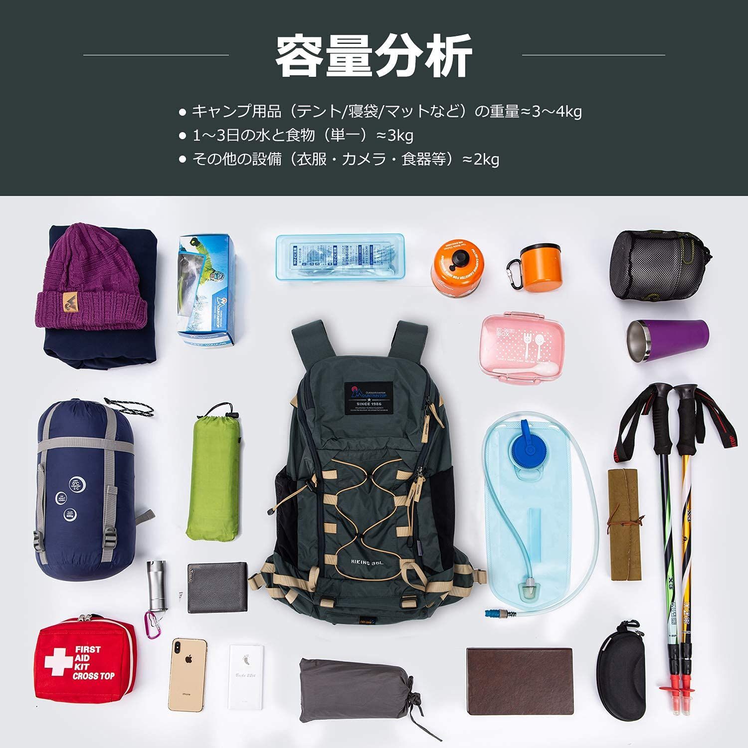 マウンテントップ(Mountaintop) 登山 リュック 35L バックパック ハイキング リュックサック アウトドア 旅行 クライミング キャンプ  ザック デイバック 軽量 レインカバー付き - メルカリ