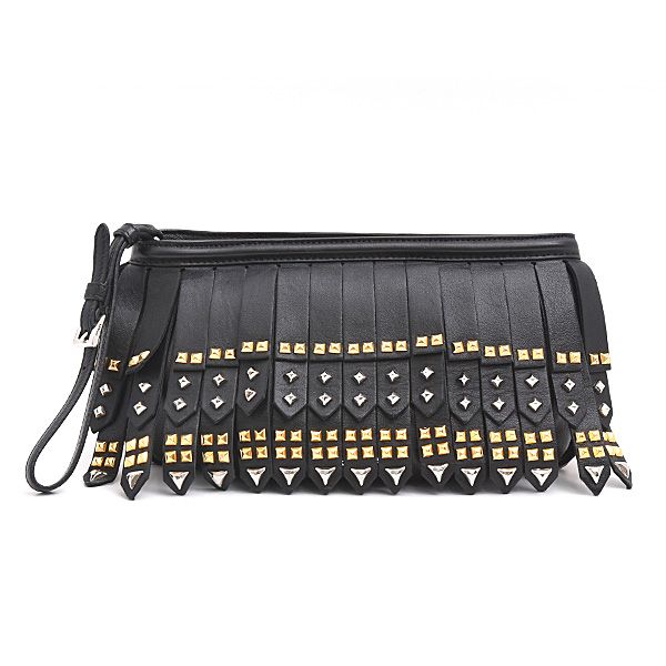 プラダ バッグ レディース スタッズ フリンジ リスト クラッチ バッグ ポーチ レザー ブラック PRADA 1N1735