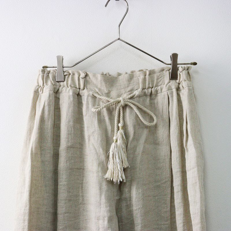 ユルタオ YURTAO ラメライン リネンコットン混 イージーワイドパンツ  