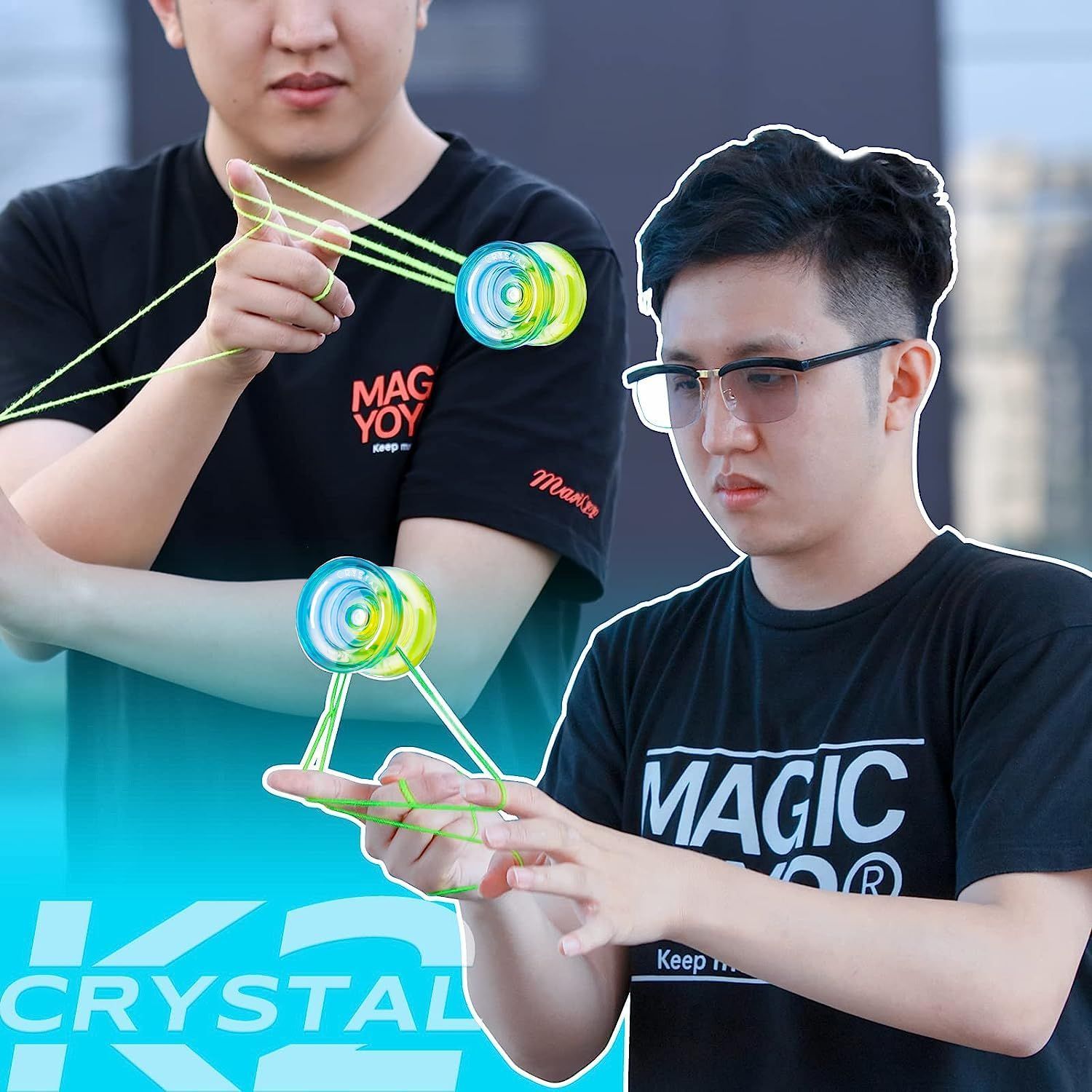 MAGICYOYO レスポンシブ ヨーヨー 子供用 初心者向け デュアルパーパス ヨーヨー K2 無反応ヨーヨー フィンガースピントリック 中級プレイ用 + ヨーヨー弦12本 + ベアリングツール + 収納ケース(ブルーイエロー)