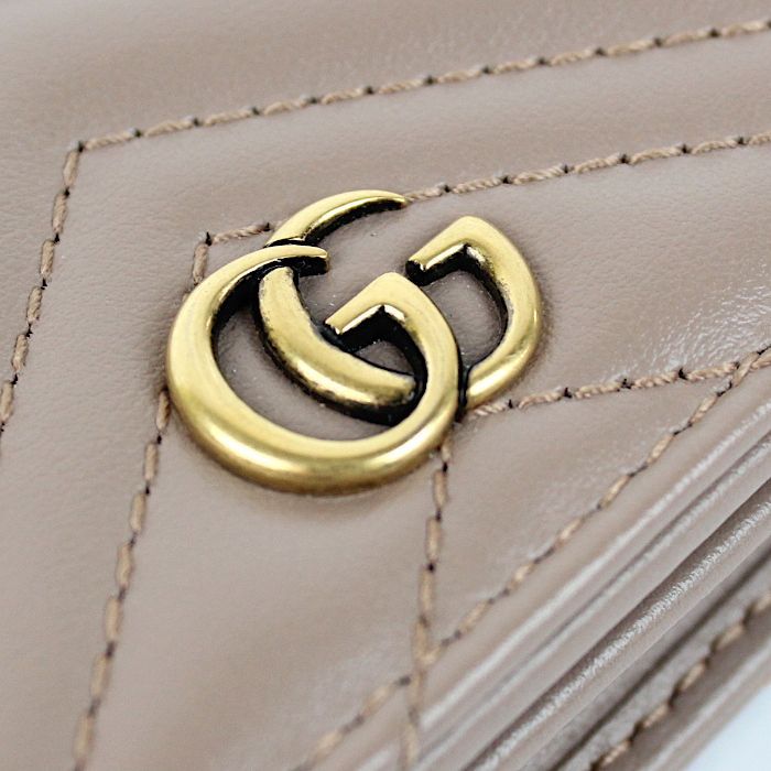 美品 グッチ GUCCI レザー ピンク ベージュ キルティング GGマーモント