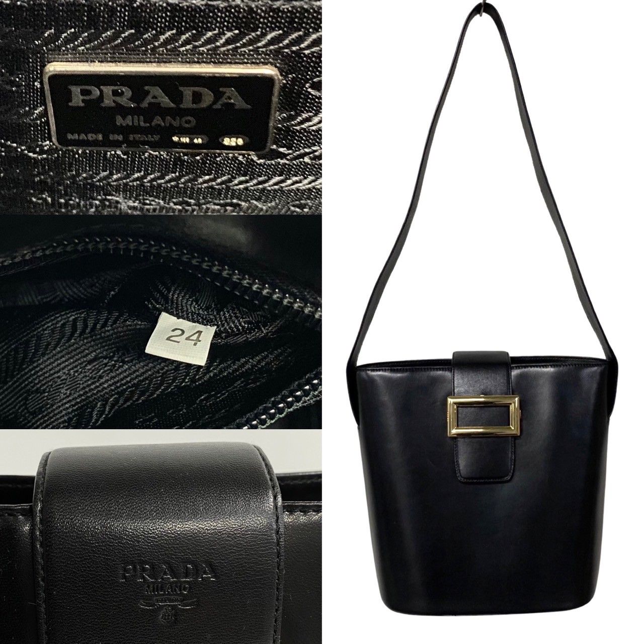 極 美品 希少品 PRADA プラダ ロゴ 刻印 ナッパレザー 本革 バケツ型 ミニ ショルダーバッグ ポシェット サコッシュ ブラック 黒  27148 - メルカリ