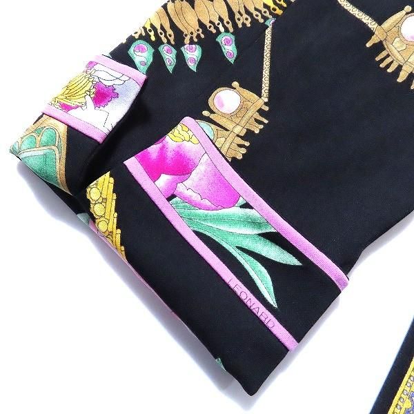 anc レオナール LEONARD ジャケット M 黒 マルチ 花柄 ジュエリー柄