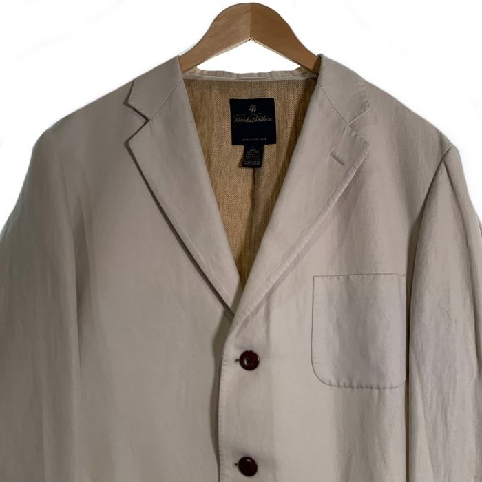 美品 リネン100% 2XL⭐️ブルックスブラザーズ テーラードジャケット グレー Brooks Brothers ブルックスブラザーズ リネン コットン 3B