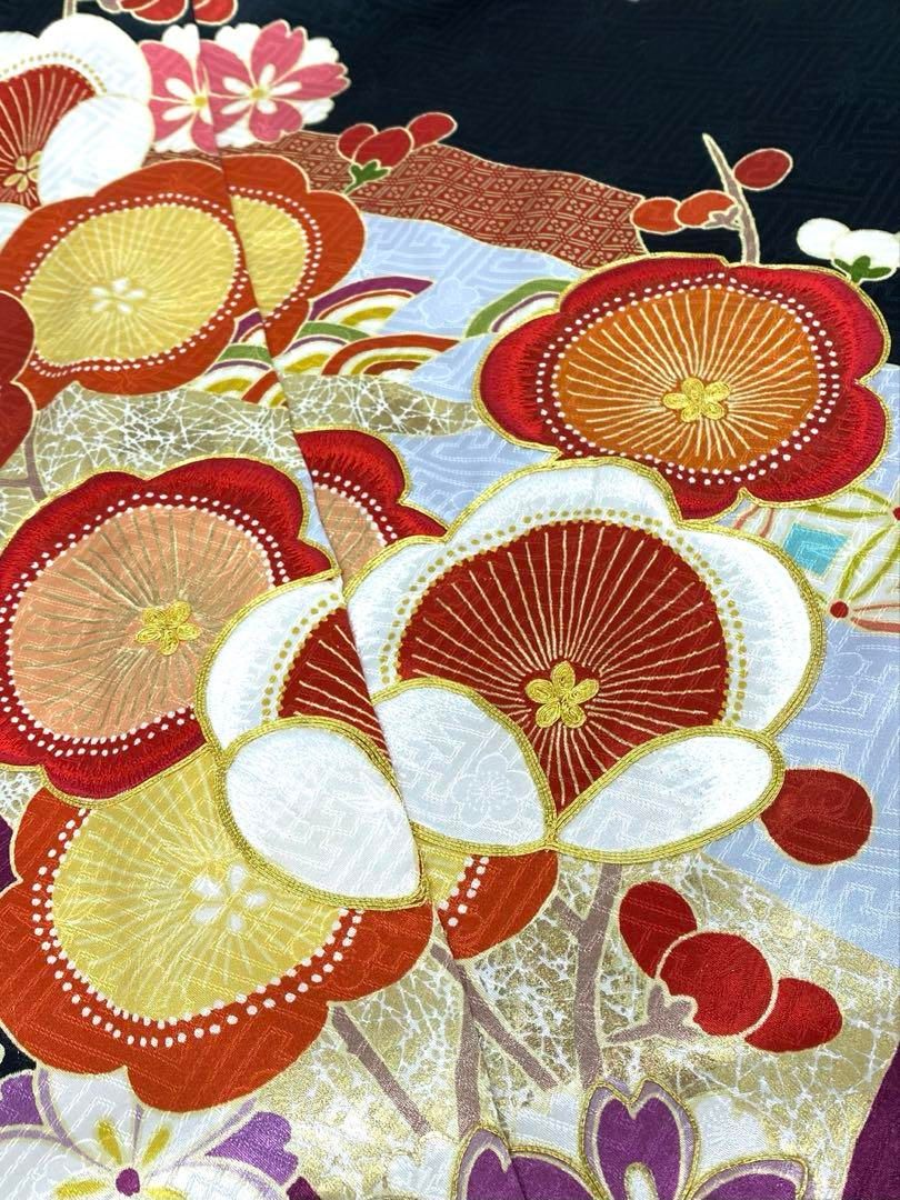 振袖 仮絵羽 ROLA 刺繍 金駒 金彩 紋意匠 正絹 未仕立て品 八掛付き 