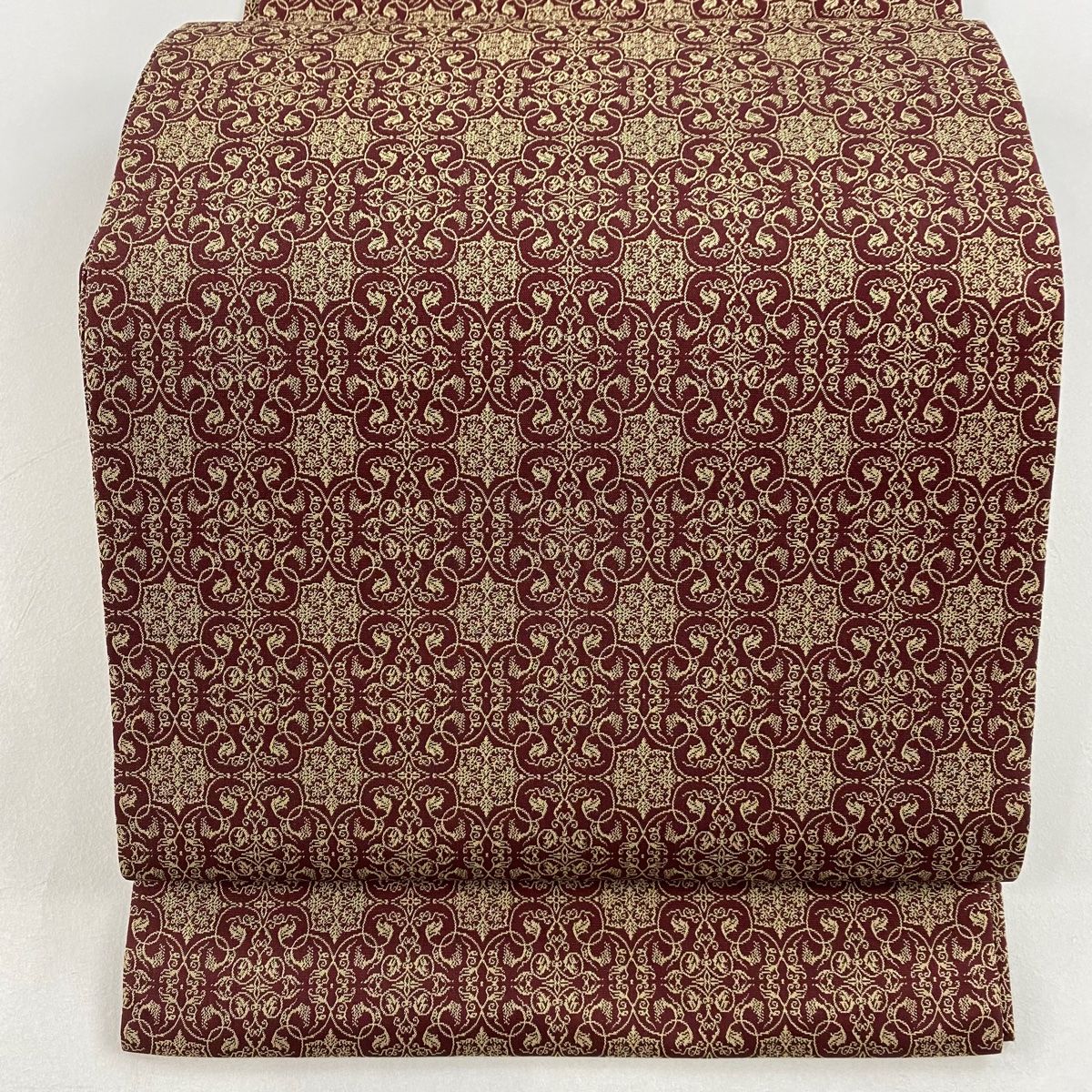 開き名古屋帯　美品　名品 龍村美術織物　葡萄唐草文錦　赤紫　正絹 開き名古屋帯 美品 名品 龍村美術織物 葡萄唐草文錦 赤紫 正絹 【中古