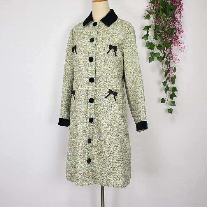 スーパービューティー ラメ ツイード ロング丈 コート ベロア リボン