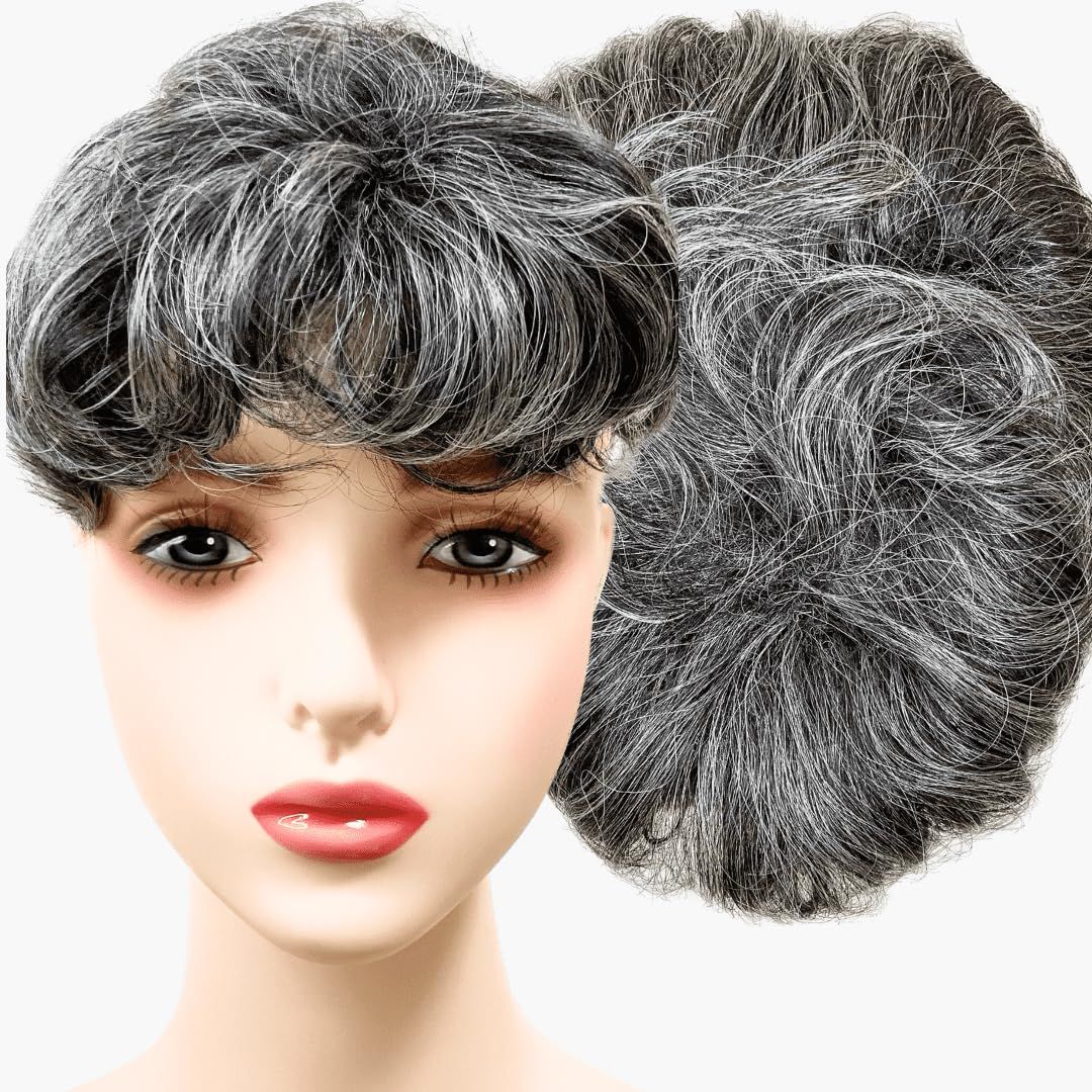 部分ウィッグ かつら ヘアピース ポイントウィッグ 白髪 グレイヘアー グレイ 女性 レディース 人工毛 ウィッグ ショート 前髪 ストレート 前髪ウィッグ O型つむじ 医療用 つむじ 頭頂部 う