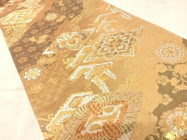 平和屋着物◎佐賀錦 六通柄袋帯 双鶴花文 金銀糸 正絹 逸品
