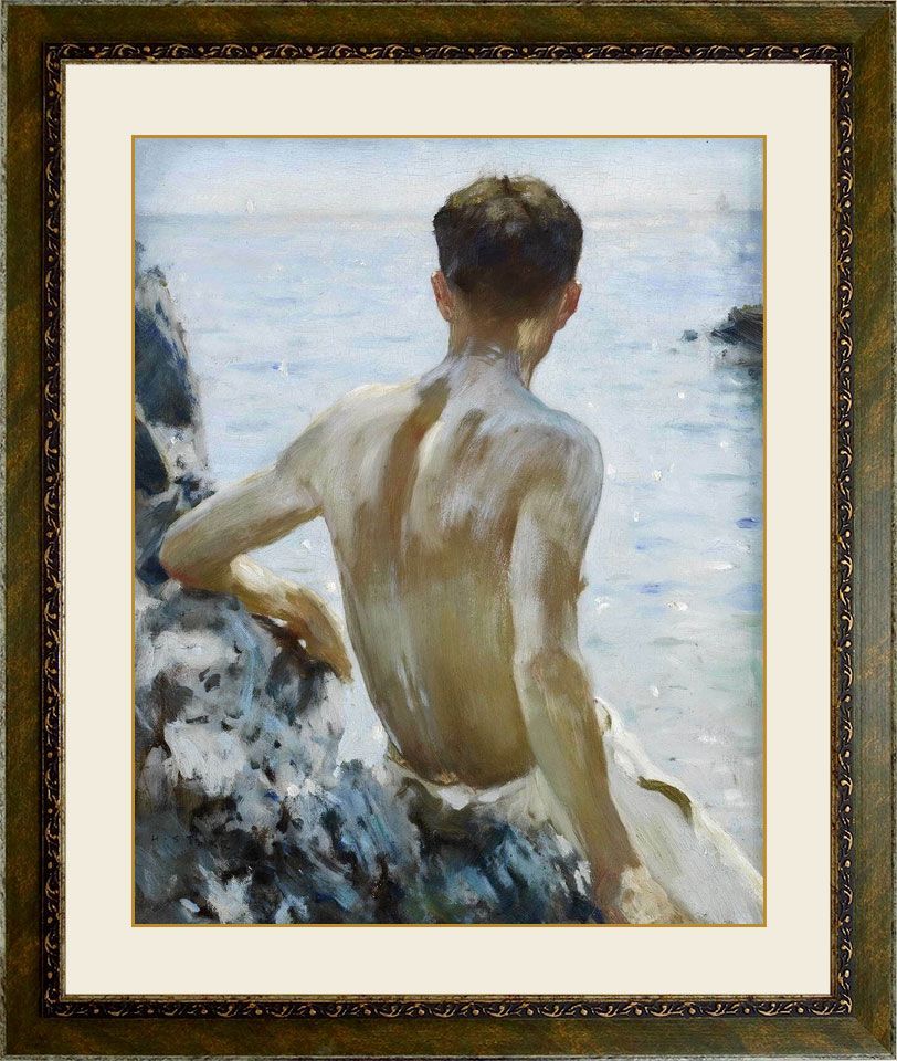 ヘンリー・スコット・テューク 「Beach Study」 キャンバスにジクレー 複製画 新品 額付き 絵画 洋画 肖像画