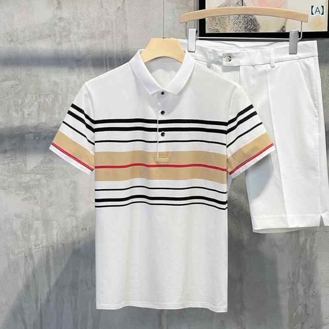 [XL]春 コーデ メンズ 用 服 シンプル ファッション オシャレ 大人 紳士服 カジュアル スリム 半袖 通気性 シャツ 夏 ストライプシャツ ポロシャツ  カジュアル 通勤スタイル 重ね着コーデ ゆ