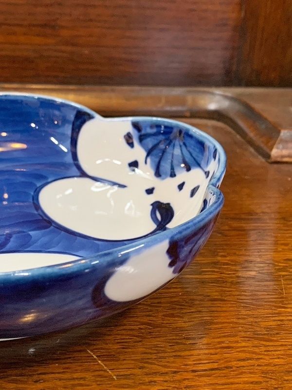 源右衛門窯 古染付梅絵 梅型 鉢 19cm 皿 花型 深皿 和食器