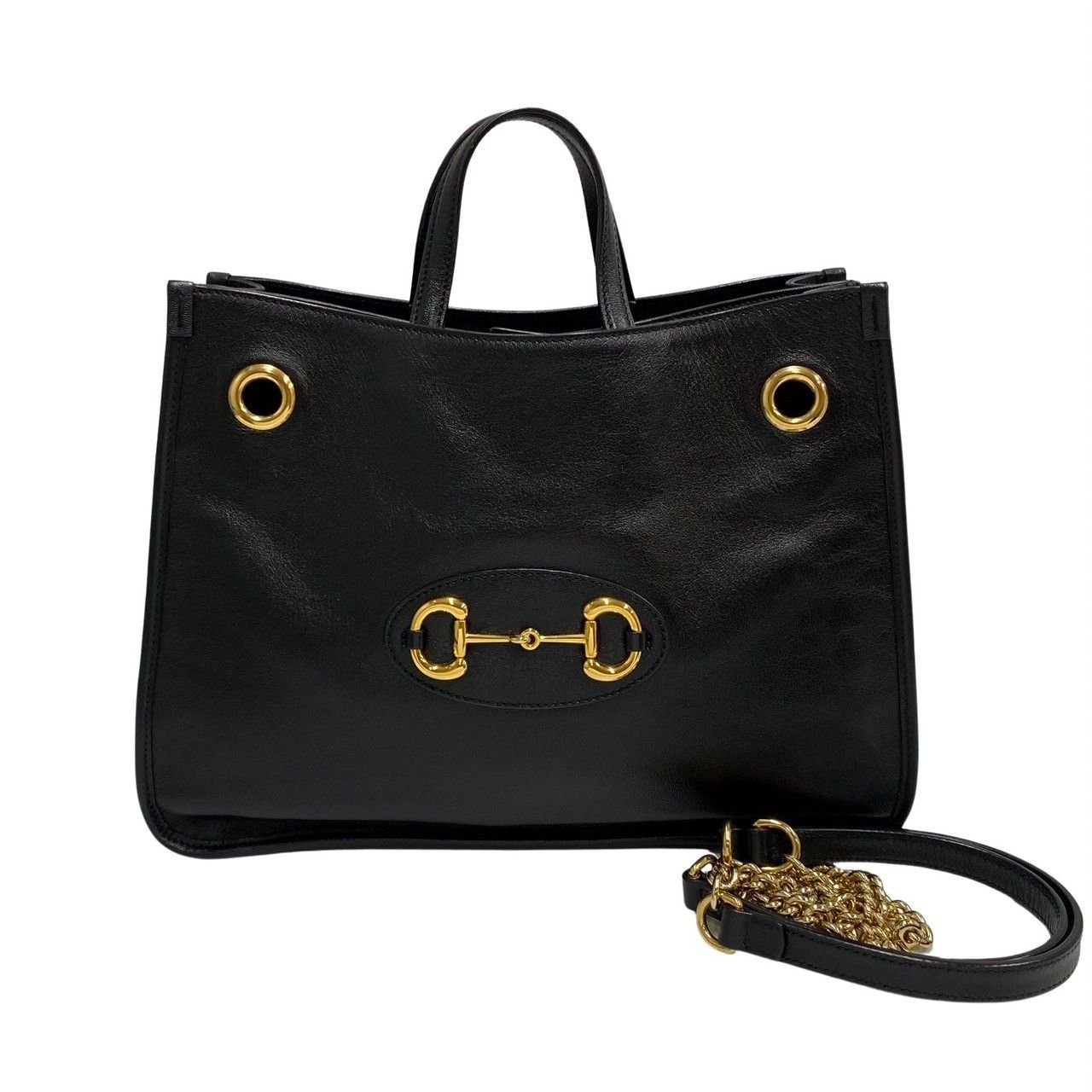 【美品】グッチ 2way トートバッグ ショルダーバッグ ホースビット GUCCI ショルダー トートバッグ 2way レザー 黒 ビット ホースビット