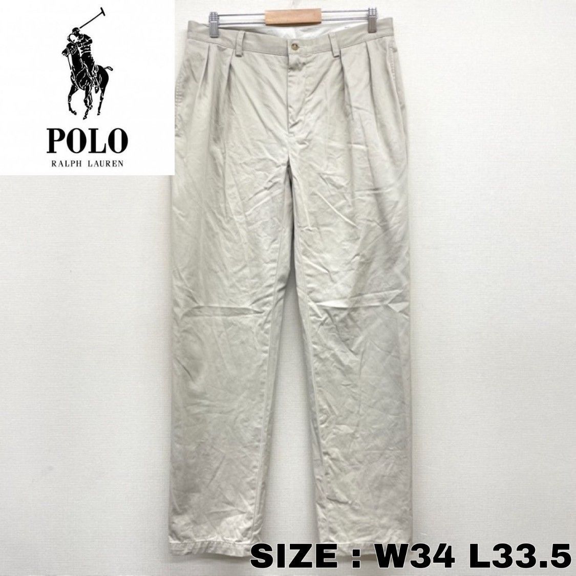 US古着 POLO RALPH LAUREN チノパンツ ツータック CLASSIC FIT PLEATED W34 L33.5 アイボリー 