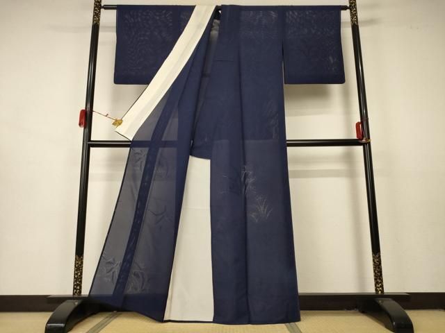 平和屋着物 夏物 色無地 絽 草花紋紗 藍鉄色 正絹 AABA9419jd