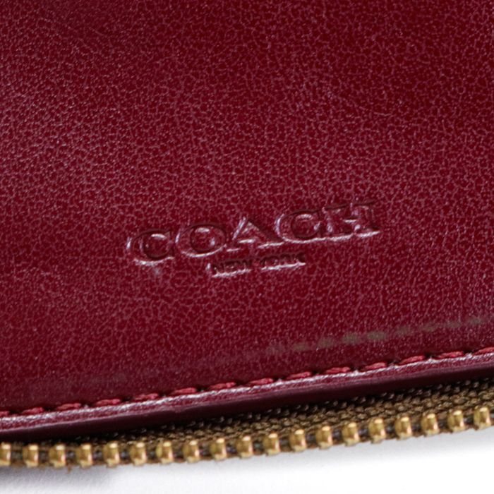 コーチ COACH ミディアム ジップ アラウンド ウォレット PVC / レザー シグネチャー フローラル プリント 花柄 66618 長財布  ラウンドファスナー 二つ折り財布 ミディアムウォレット レディース ブラウン / ピンク 中古 mau29015