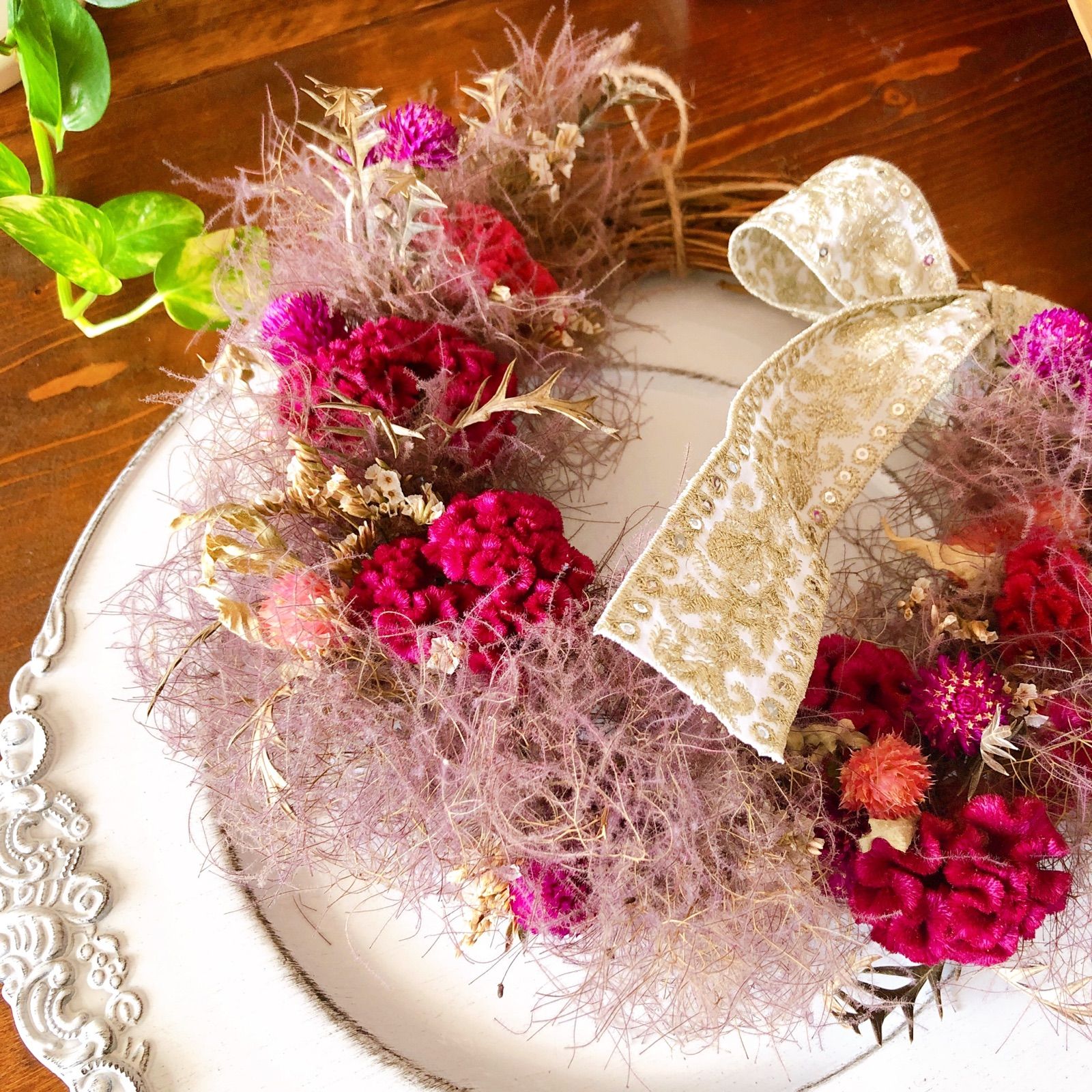 最新作の 新品 未使用 いちごケーキのリース スモークツリー ドライフラワー 刺繍リボン ケイトウ 植物 観葉植物 Www Afdservex Es Www Afdservex Es