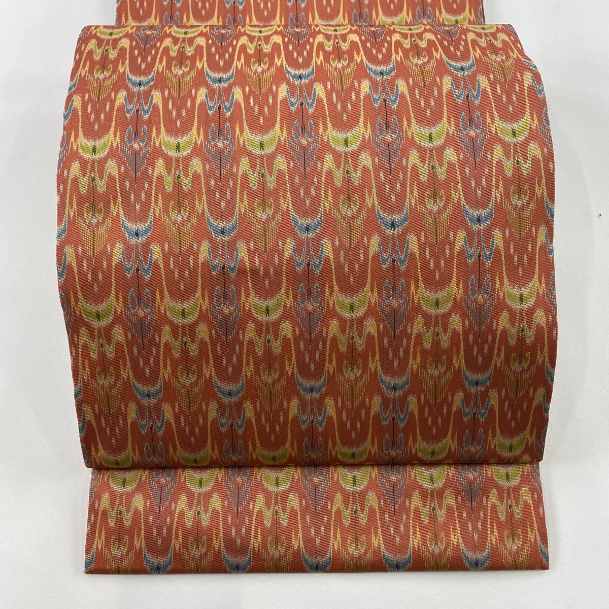 開き名古屋帯 美品 名品 龍村美術織物 証紙 幾何学模様 赤茶 正絹 【】