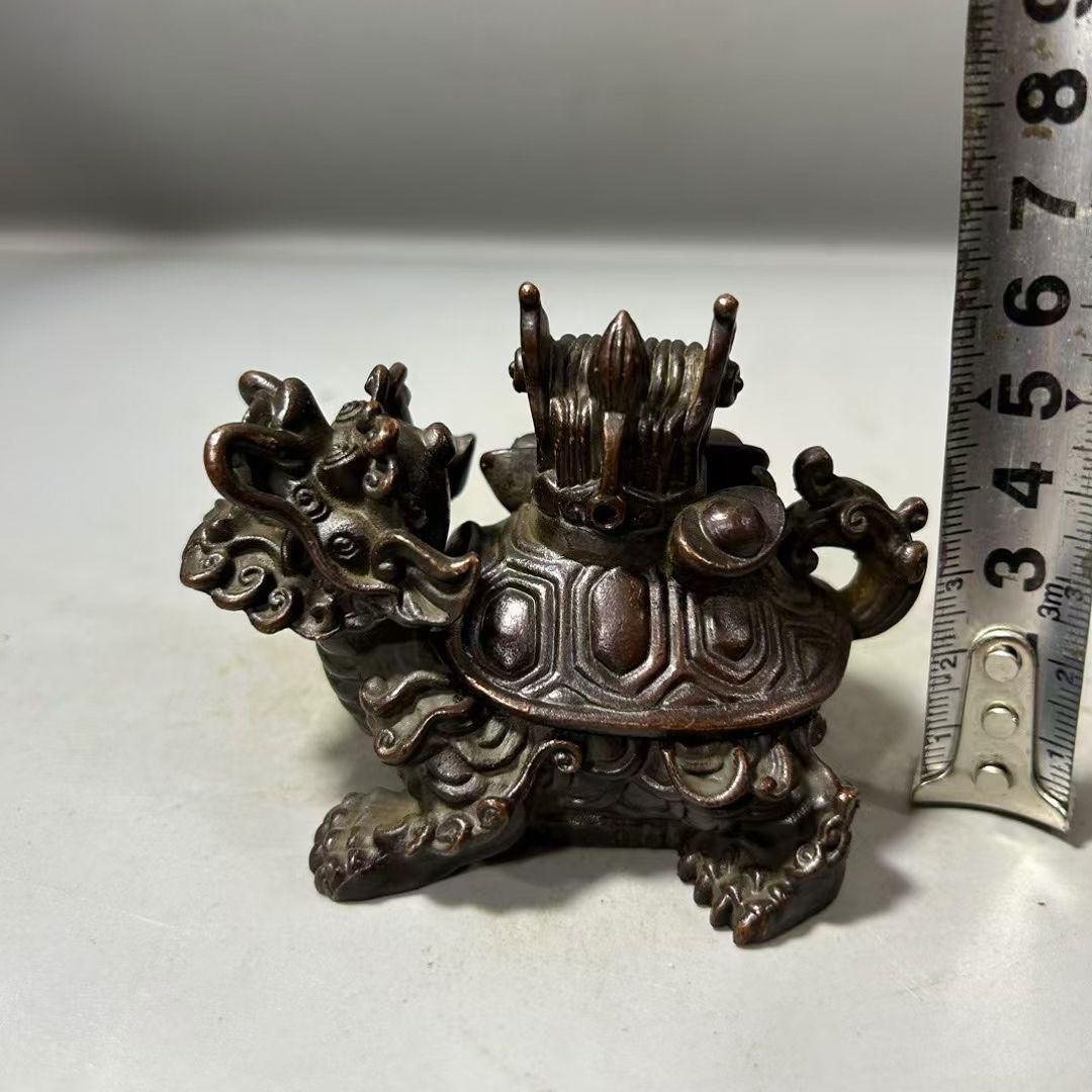 銅細工 竜亀母子三元及第炉 龍頭官帽香炉 工芸品 香道具 装飾品