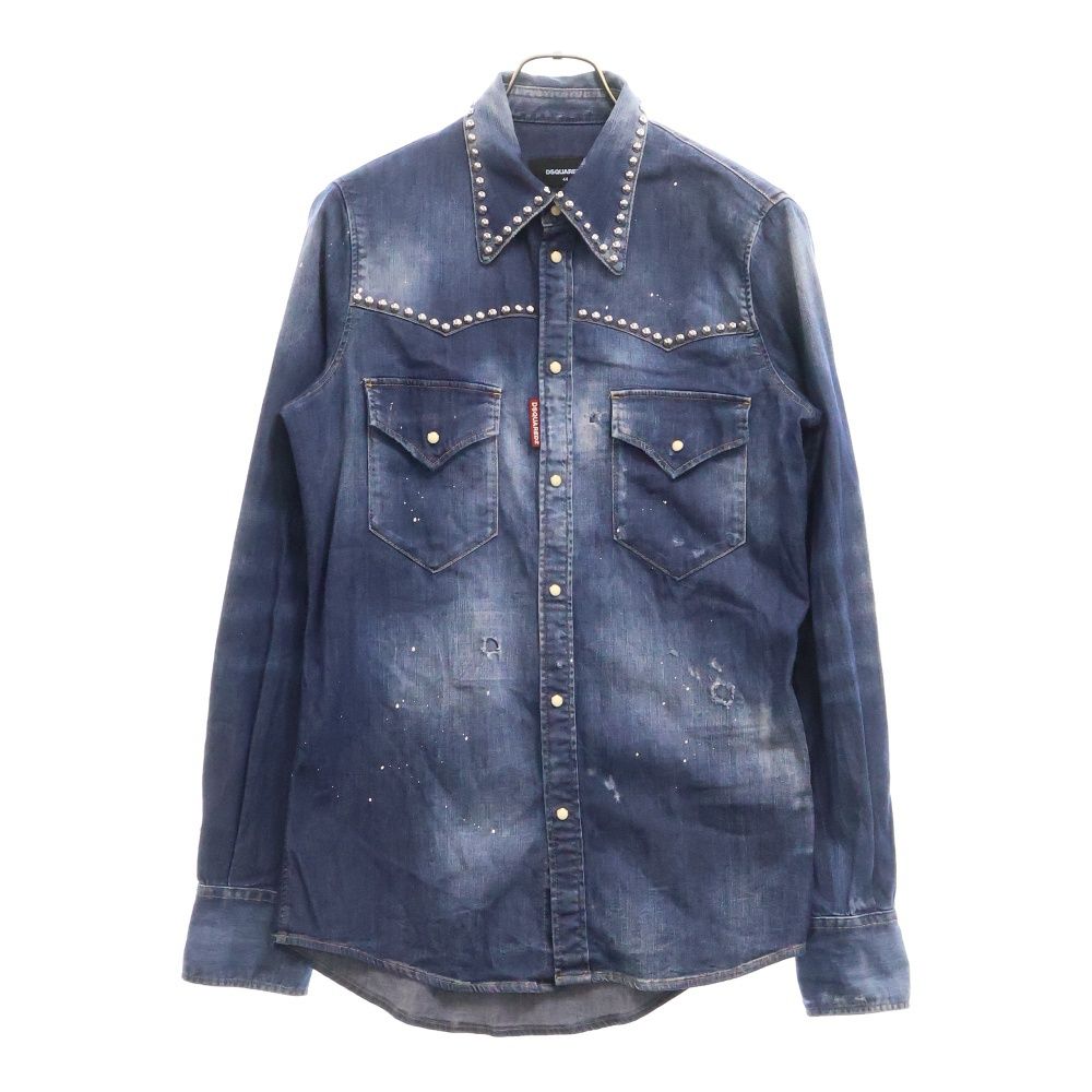 DSQUARED2 ディースクエアード スタッズ 装飾 ダメージ加工 デニムシャツ 長袖シャツ インディゴ S74DM0008