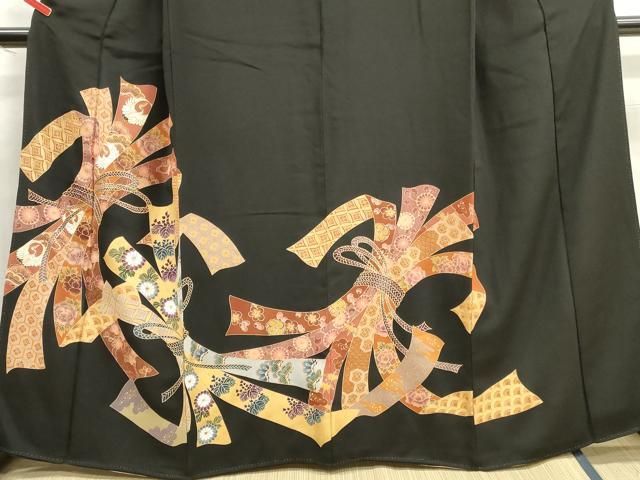 平和屋着物○豪華黒留袖 駒刺繍 束ね熨斗雪輪花文 金彩 正絹