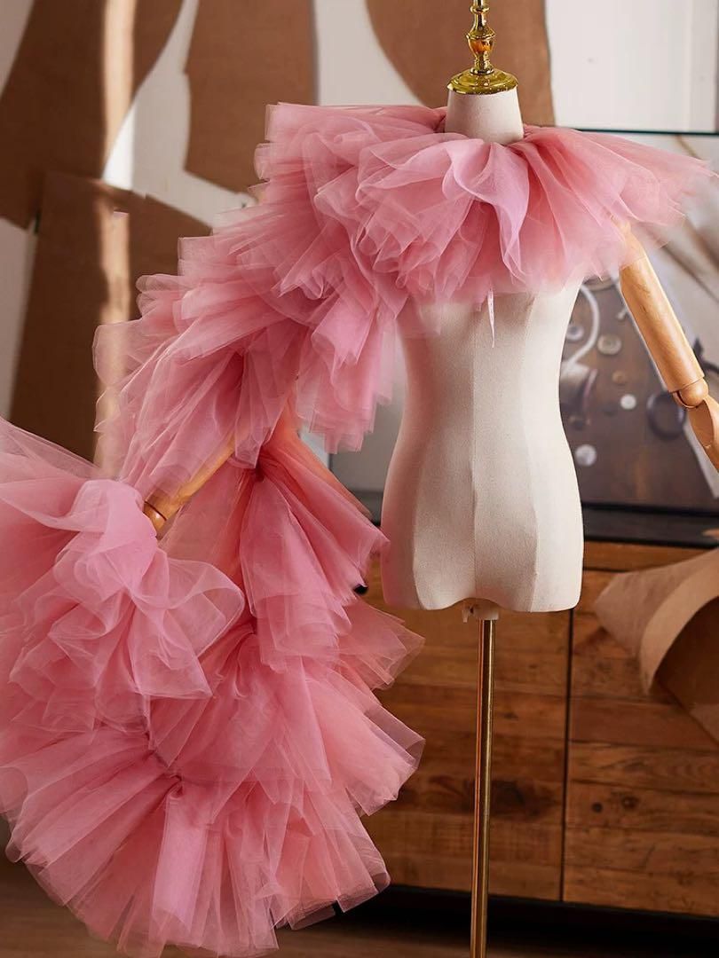 ソルトチュールのフリルがゴージャスなショール 濃いピンク MAAHADDERANG_COM